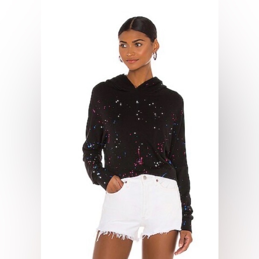 Michael Lauren Black Crawford Pullover Paint Splatter Hoodie in Size L
